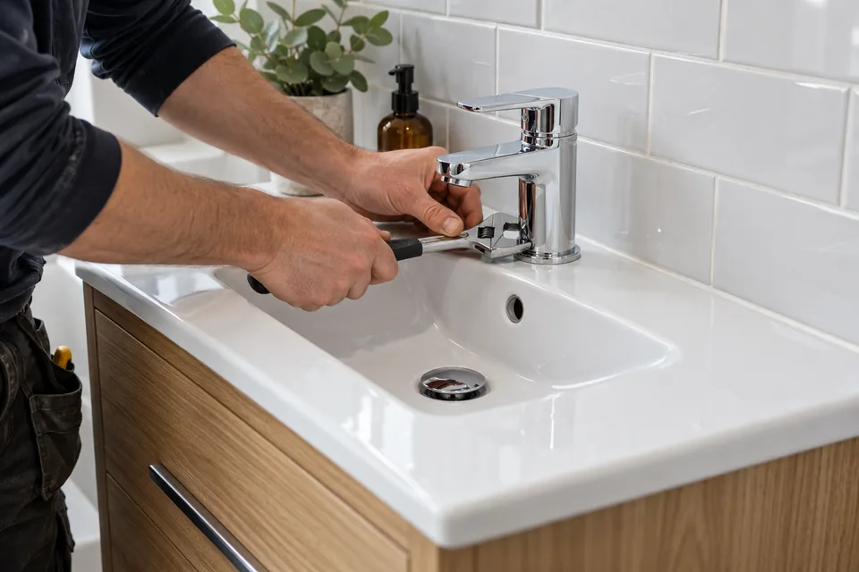 Fitting a chrome basin mixer to a new vanity