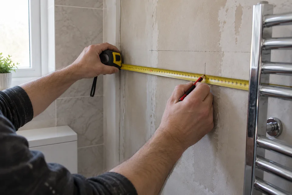 Measuring the wall of a bathroom